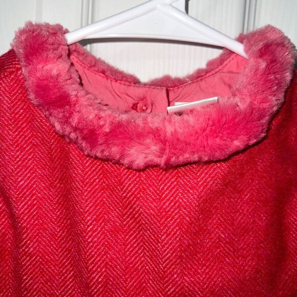 Baby Gap Toddler Girl Herringbone Fur Trim Collar Holiday Dress Wool Size 12-18M - Picture 3 of 4